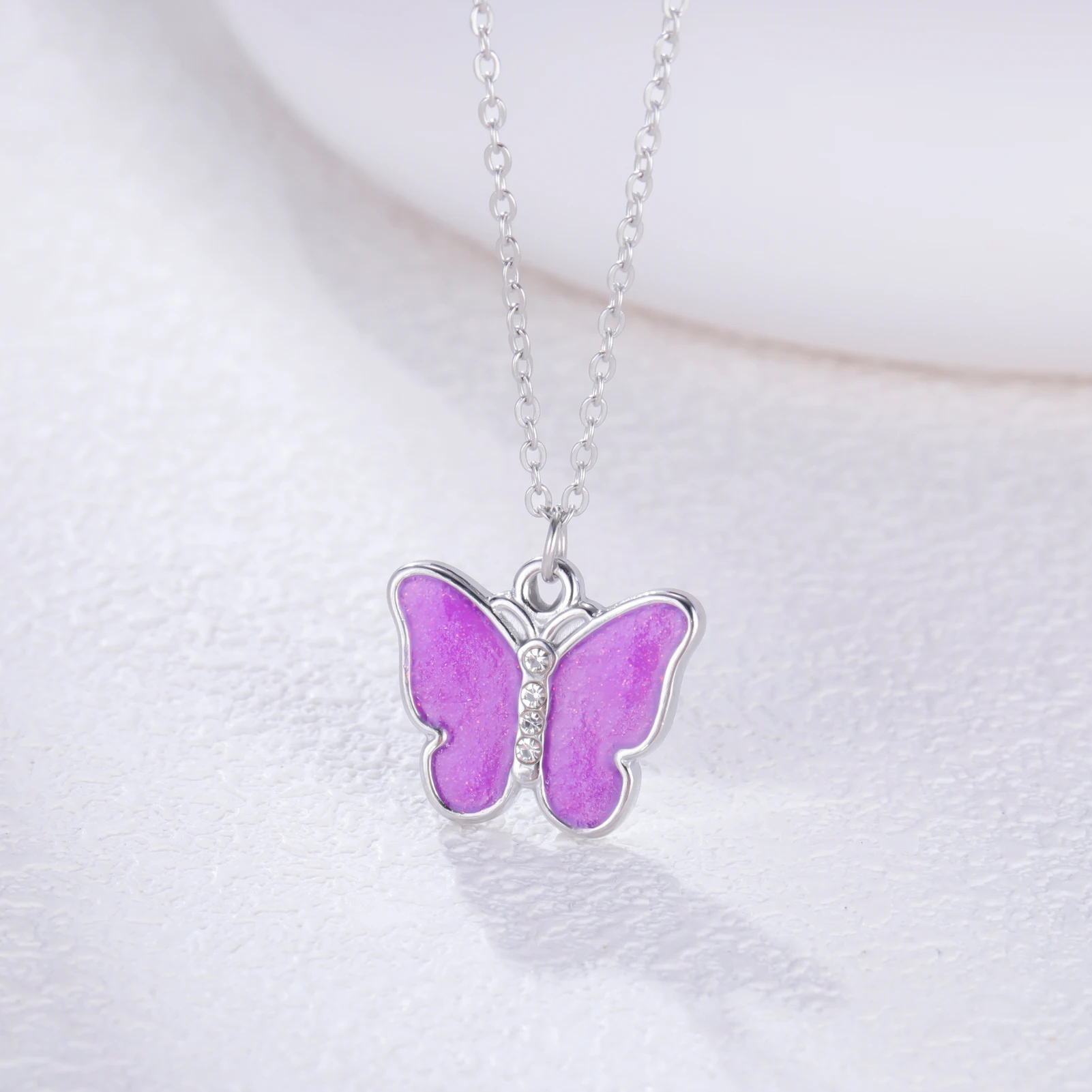 COOLTIME Emaille Schmetterling Anhänger Halskette für Frauen Edelstahl Gold Farbe Mode Ästhetik Trend Schmuck Geschenk Großhandel – Detail 8