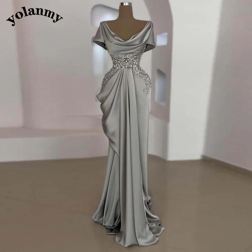 Mother Bride Dresses Women Party Dresses YOLANMY Modern Mother of The Bride Dress Scoop Neck Rhinestones Mermaid Ruched Flooer Length Robe De Soiree Femme Customized