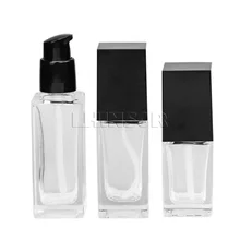

5Pcs/Lot Square Black Lid Transparent Glass Lotion Bottle Liquid Foundation Bottles Elite Fluid Container Cosmetic Containers