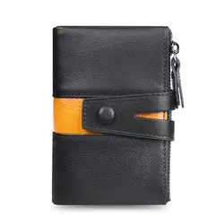 Luxury Men's Genuine Leather Bifold Wallet with Coin Pouch and Card Pocket (Black)