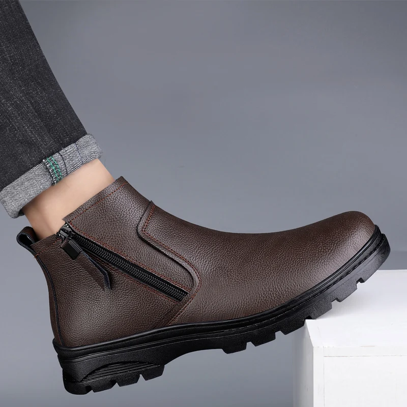 Men's Boots Designer Autumn Ankle Round Toe Snow Boots High Shoes Winter Leisure Leather Plus Velvet Warm,snow boots