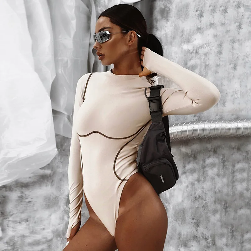 

2022 Summer Women's New Long Sleeve Round Neck Seamless One-piece Suit
