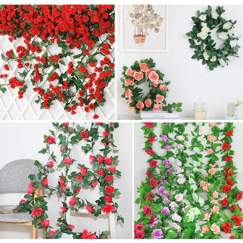 Silk Artificial Rose Vine Hanging Garland for Elegant Wall and Home Decoration