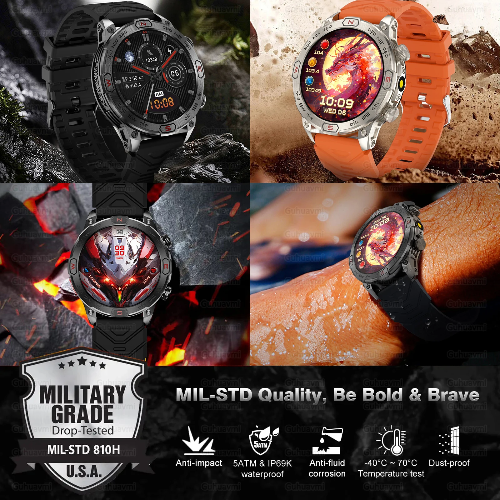 2024 New GPS Truck Outdoor Military Smart Watch Men AMOLED HD Screen Heart Rate IP68 Waterproof Sports Smartwatch For Xiaomi IOS