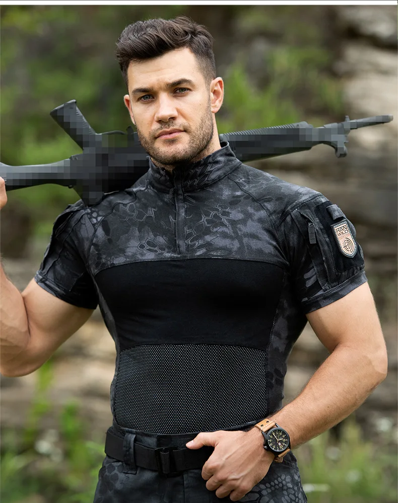 

Men Summer T Shirts Airsoft Army Tactical T Shirt Short Sleeve Military Camo Combat Safari Shirt Tee Paintball Clothing