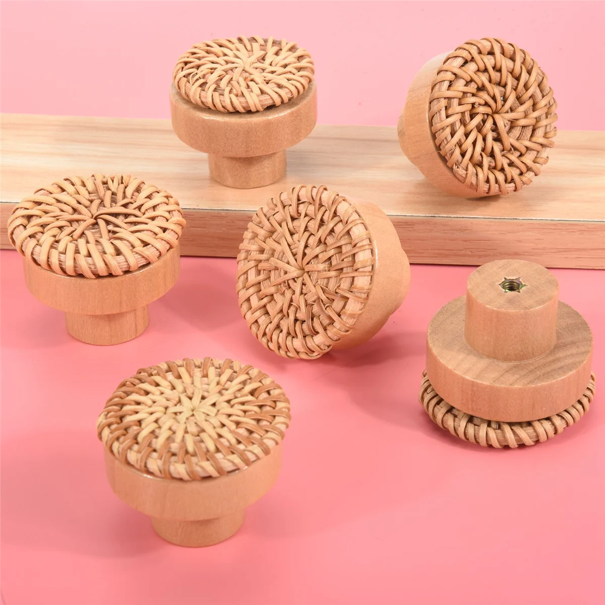 

Boho Rattan Dresser Knobs Round Wooden Drawer Knobs Handmade Wicker Woven and Screws for Boho Furniture Knobs 12Pcs