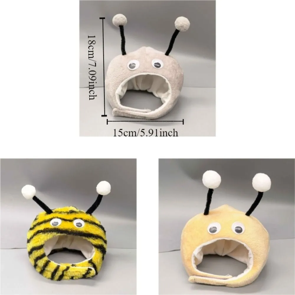 Cute Warm Cat Bee Headdress Adjustable Cat Headwear with Active Eyes Cartoon Cat Decorative Hat Pet Cosplay Show