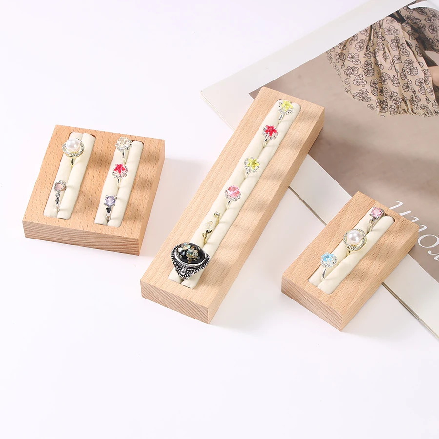 Walnut and Beech Wood Ring Display Tray, Fashionable High-end Accessory Display Stand Holder, Black Beige Ring Storage Rack