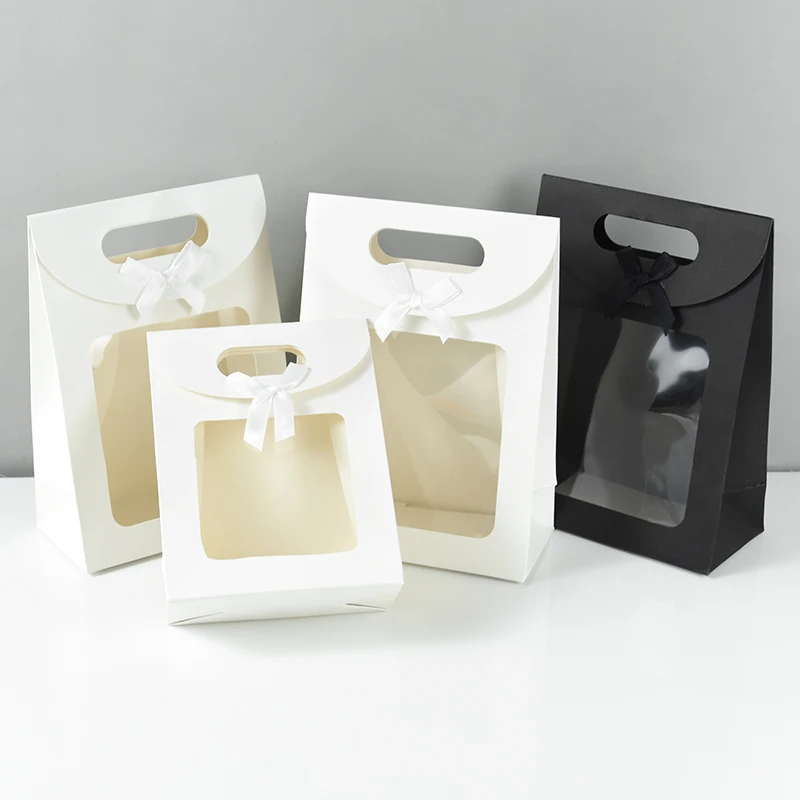 5 Stück schwarz-weiße Geschenktüten mit Fenster, Kraftpapier, Kekse, Süßigkeitenbeutel, Verpackungsbox für Hochzeit, Geburtstag, Hochzeitsgeschenk für Gäste – Detail 7