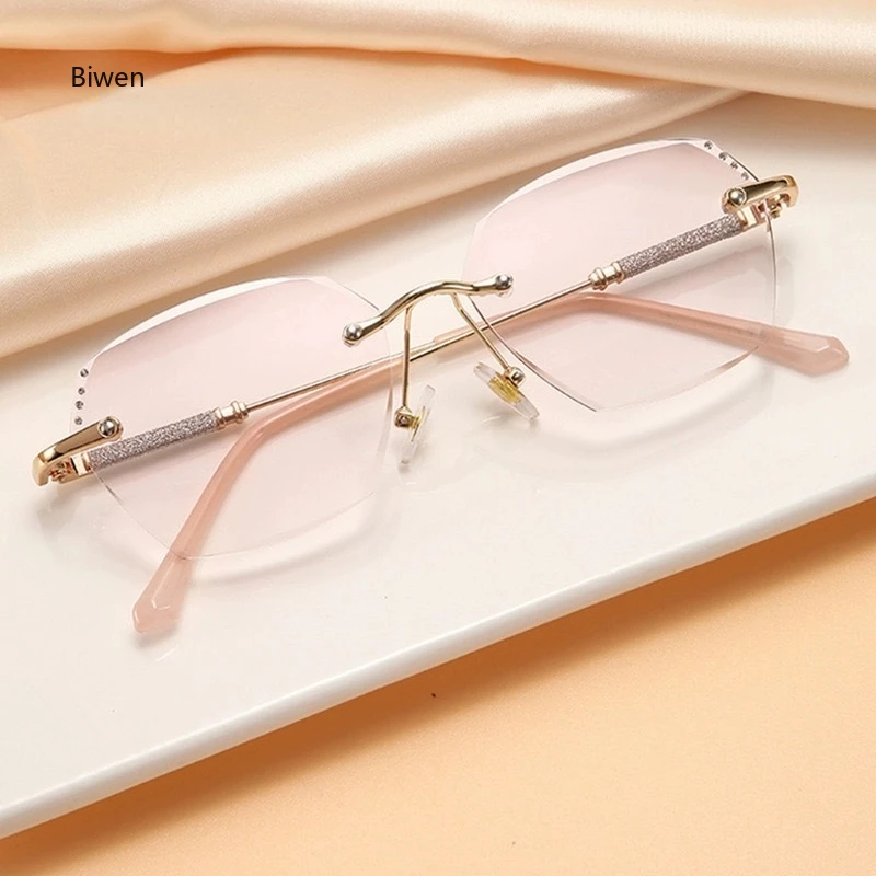 Women Trendy Reading Glasses with Diamond Unisex Blue Light Blocking Diopter Eyewear Luxury Fashion Rimless Far Sight Eyeglasses 4