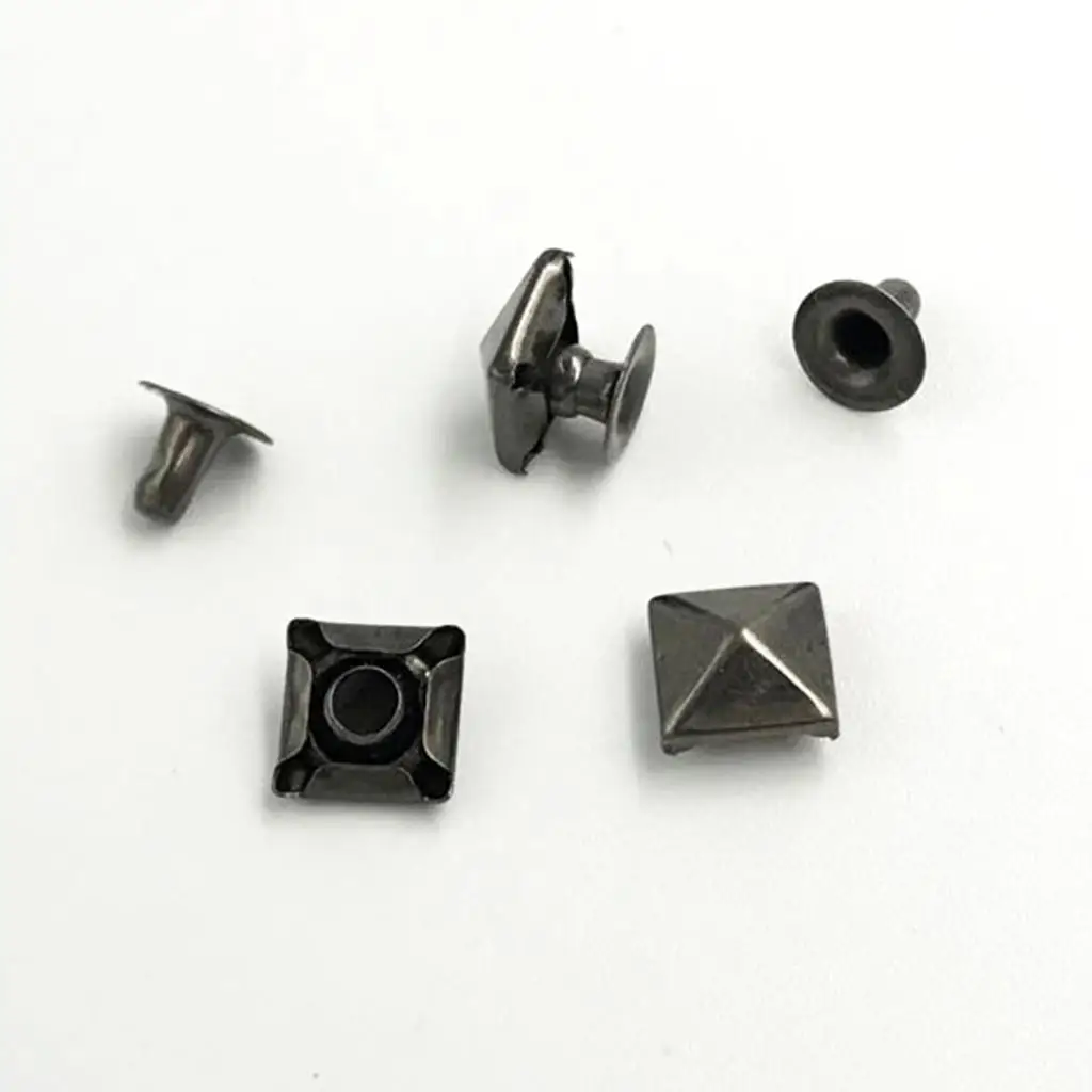 100 Sets Metal Pyramid Square Stud Spikes Rivets DIY Bag Shoes Leather Craft