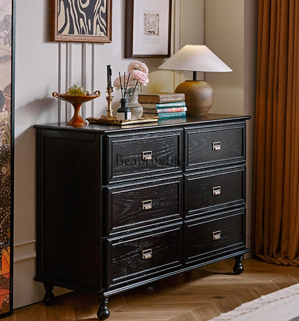 

Retro Solid Wood Bedroom Living Room Wall Storage Cabinet Tailstock Drawer Storage Cabinet