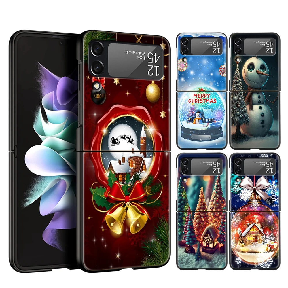 Schnee Frohe Weihnachten harte PC-Handy hülle für Samsung Galaxy Z Flip 5 4 3 schwarze Abdeckung für Galaxy Z Flip 6 faltbare stoß feste Hülle