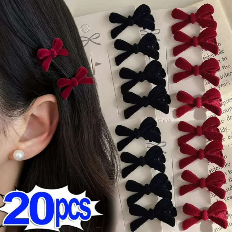 Mini-Haarspangen aus rotem Samt mit Schleife für Mädchen, süße Bonbonfarbe, Samt, kleine Schleife, Knoten, Haarnadeln, Haarklammern, Haarspange, Haar-Accessoires