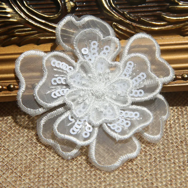 10 teile/los DIY Weiß Organza Blume Patches Für Kleidung Stickerei Patches Für Dekorative Parches Applique Nähen Handwerk – Detail 12