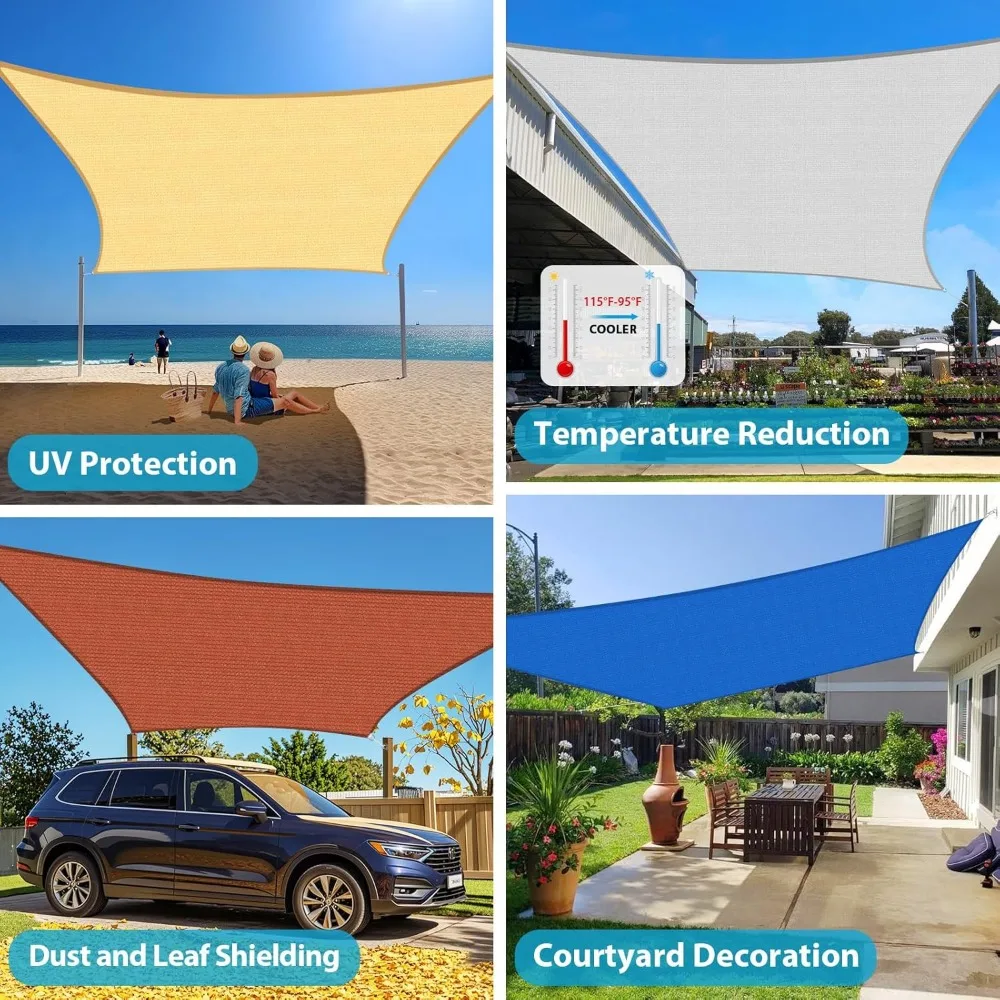 Sun Shade Sail 16'X20' Curved Edge Outdoor Shade Canopy Sand Breathable 95% UV Block Shade Cloth for Patio Garden Backyard (We