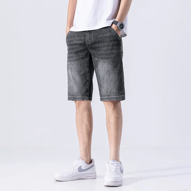 Black and Gray Denim Shorts Men's 2024 Summer Stretch Soft All-Match Middle Pants Trendy Casual Slim High-End Shorts