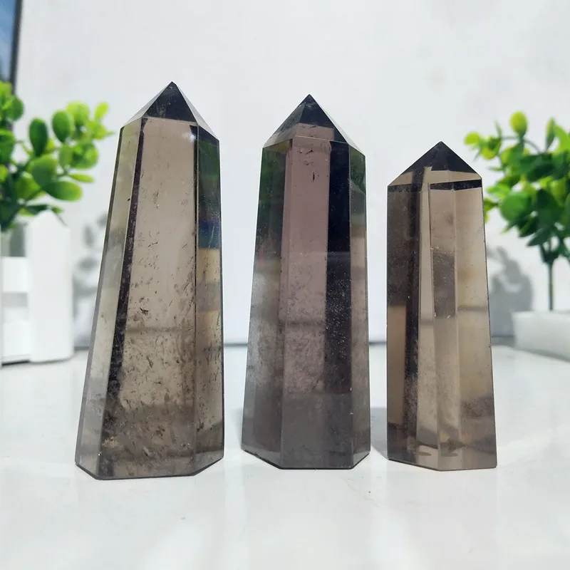 

High Quality Natural Real Smoky Quartz Crystal Tower Stone Wand Ornaments Room Decor Witchcraft Powerful Energy Chakra Healing