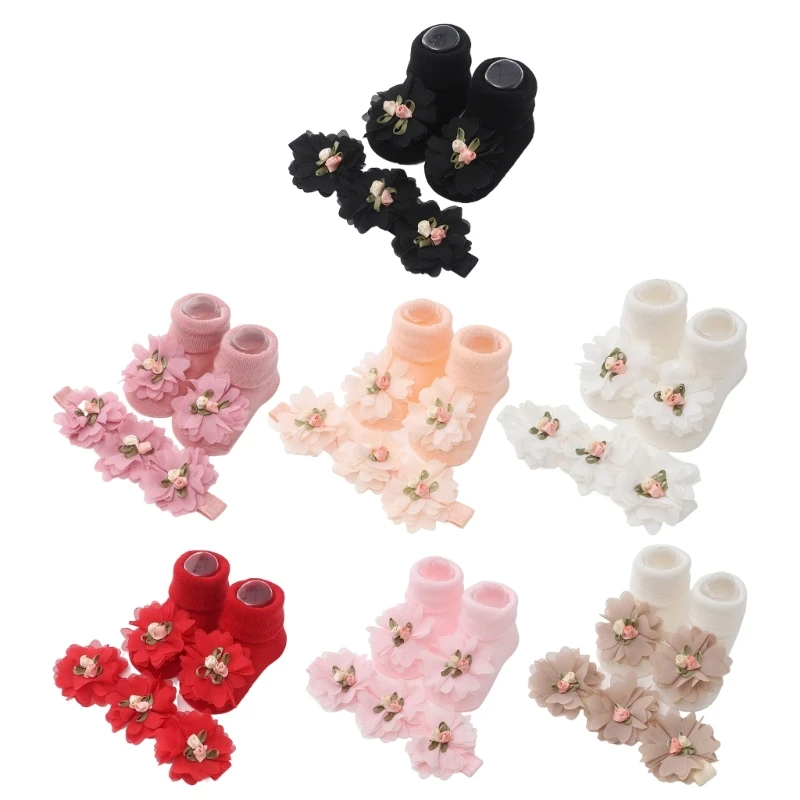 

Elegant Newborn Toddler Ankle Socks Hair Headband Set Trendy Baby Socks Headwear