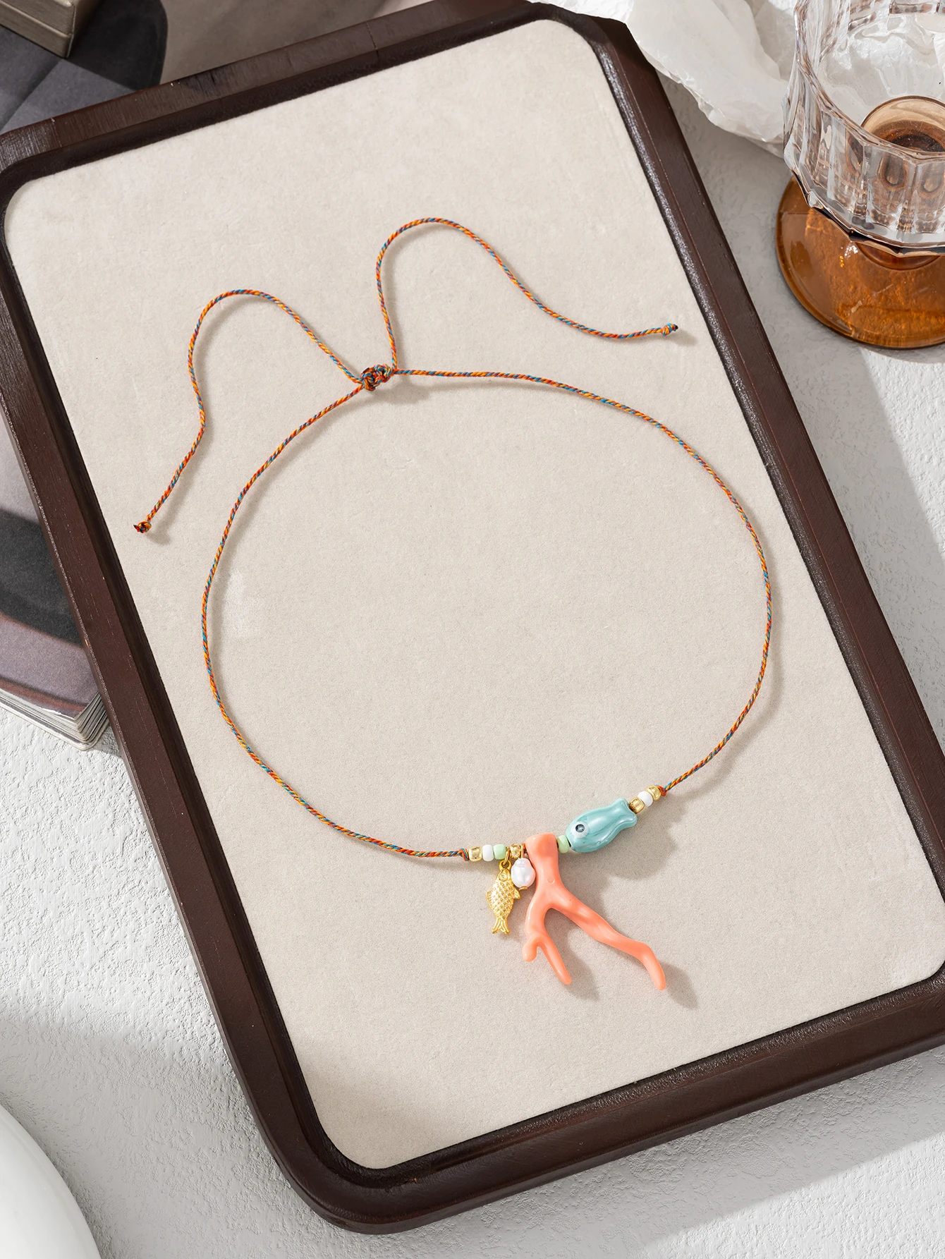 Pendant Necklace Charm Ocean Imitation Coral Glass Fish Rope Women's Vacation Party Accessories