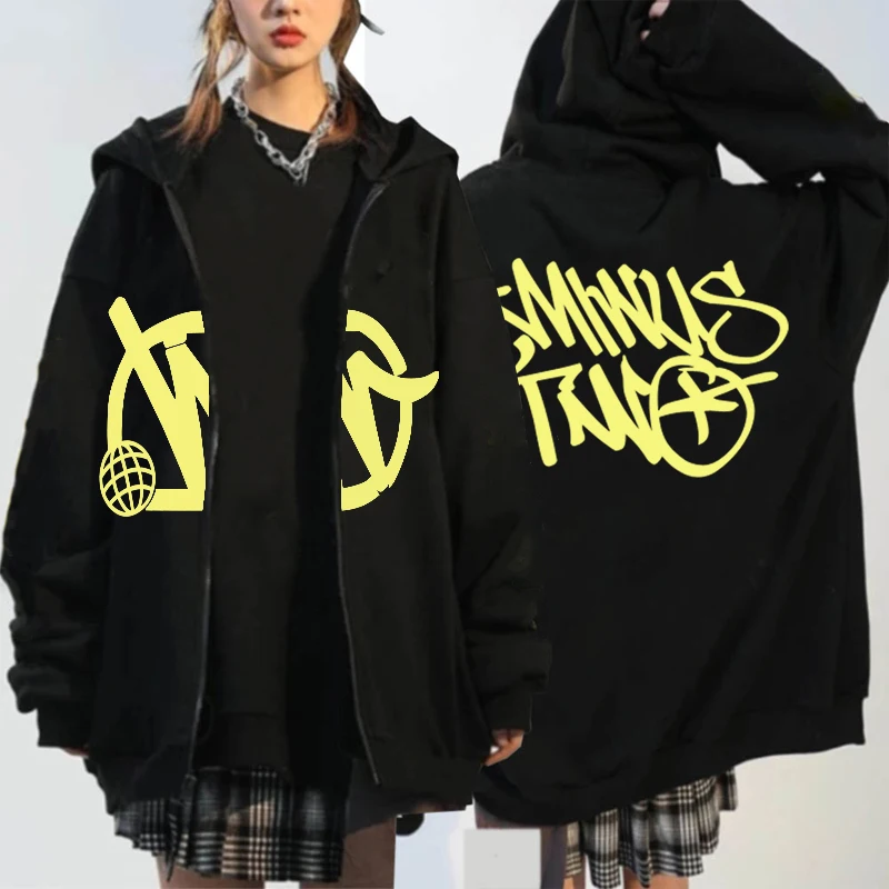 

Minus Two Y2K Hoodie Letter Graphic Print Harajuku Hip Hop Oversized Black Sweatshirt Men Jackets Women Gothic Tops Streetwear