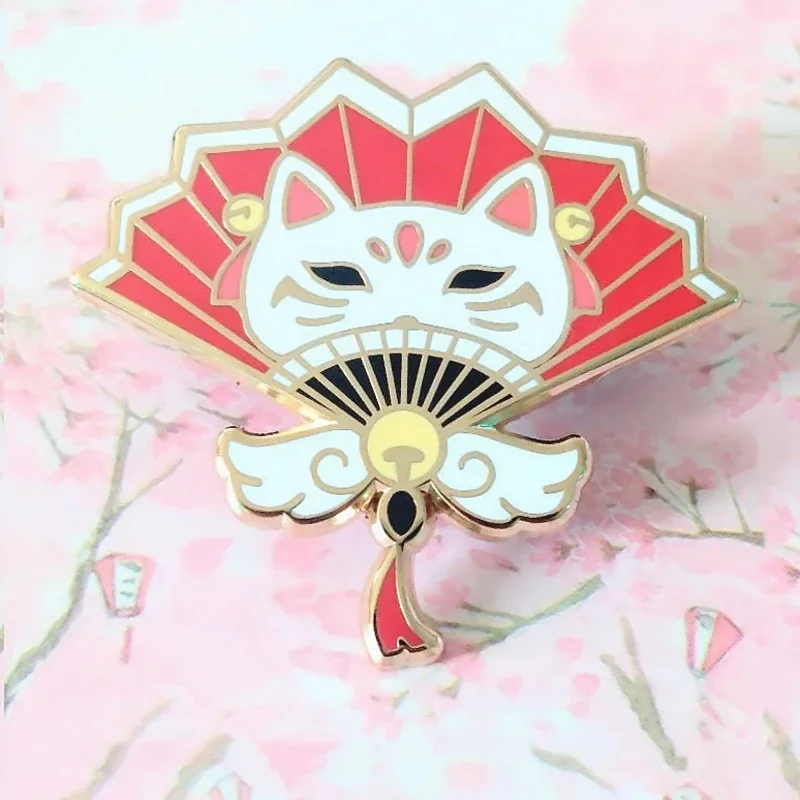 

Japanese-style Zephyr Fan Hard Enamel Pin Cartoon Kawaii Cat Animal Metal Brooch Accessories Cute Fox Badge Jewelry