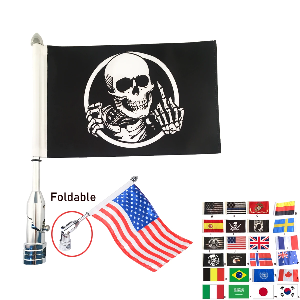 

Universal Motorcycle Foldable Flag Pole 7"x10" Rear Luggage Rack Motorcycle Trestle For Harley Dyna Street Glide Road King