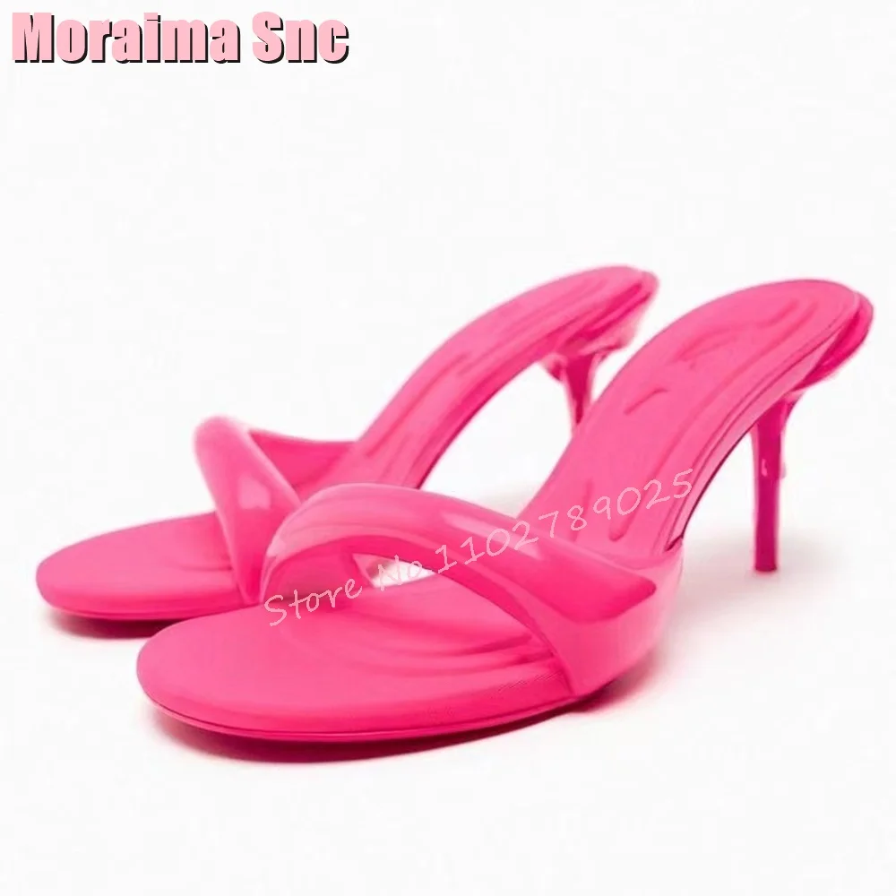 

Patent Leather Round Open Toe Slippers Stiletto Slip On Sexy Elegant Women Mules Slides Summer Fashion Pink Solid Casual Outside