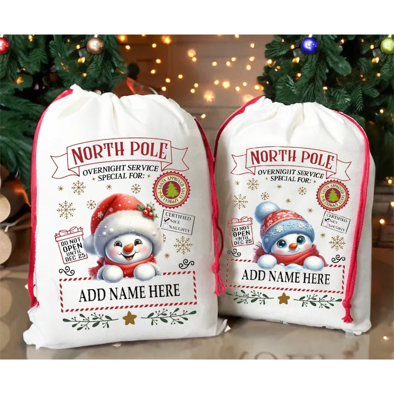 Personalized Name snowman Christmas Gifts Bag for kids Christmas Stocking Name Santa Sack gift Ornament 30x40cm gift bags