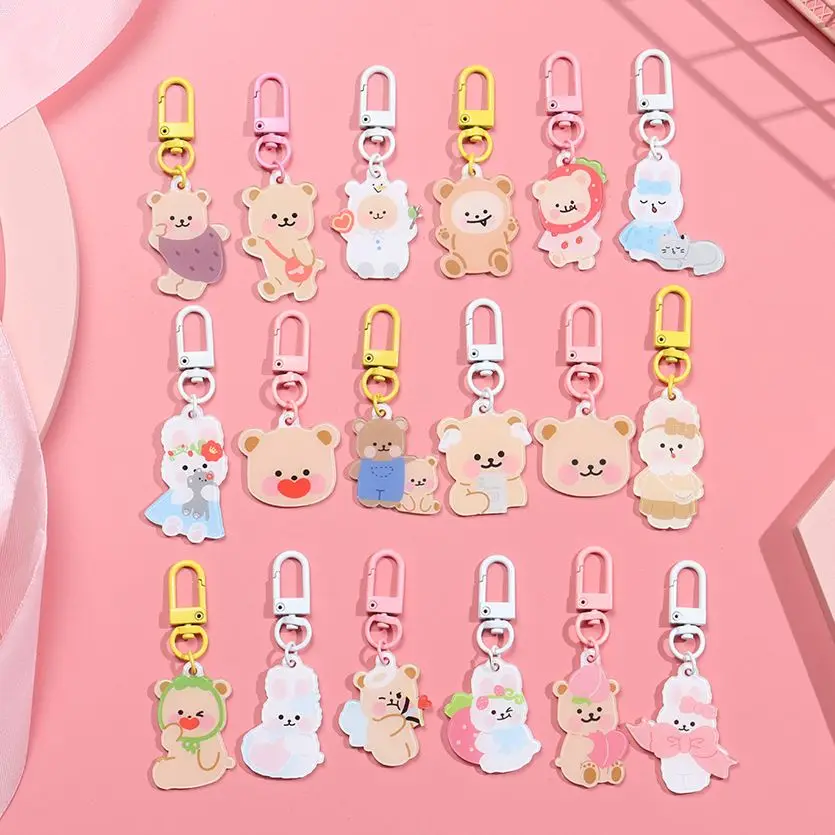 

Cartoon Creative Key Chain Cute Rabbit Cat Bear Keychains Acrylic Keyring Bag Ornaments DIY Car Key Chain Pendant Jewelry