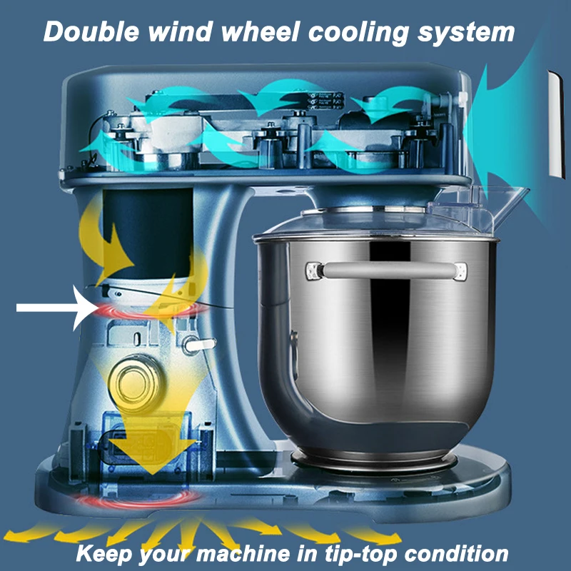 ALTAIRIBN Tilt-Head Electric Stand Mixer Professional Grade Chef Machine 7L 800W 304 Stainless Steel/1300-1600RMP With 6 Speeds