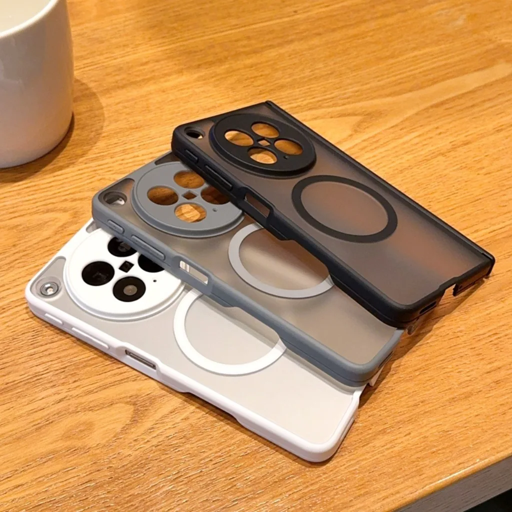 Matte Translucent Magnetic Phone Case with Full Hinge Protection and Wireless Charging Capability