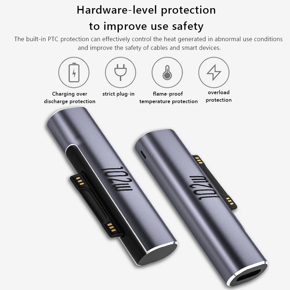 PD Charging Plug Converter for Microsoft Surface Pro X 8 7 6 5 4 3 Go Book to USB Type C PD Adapter Tablet Magnetic Converter