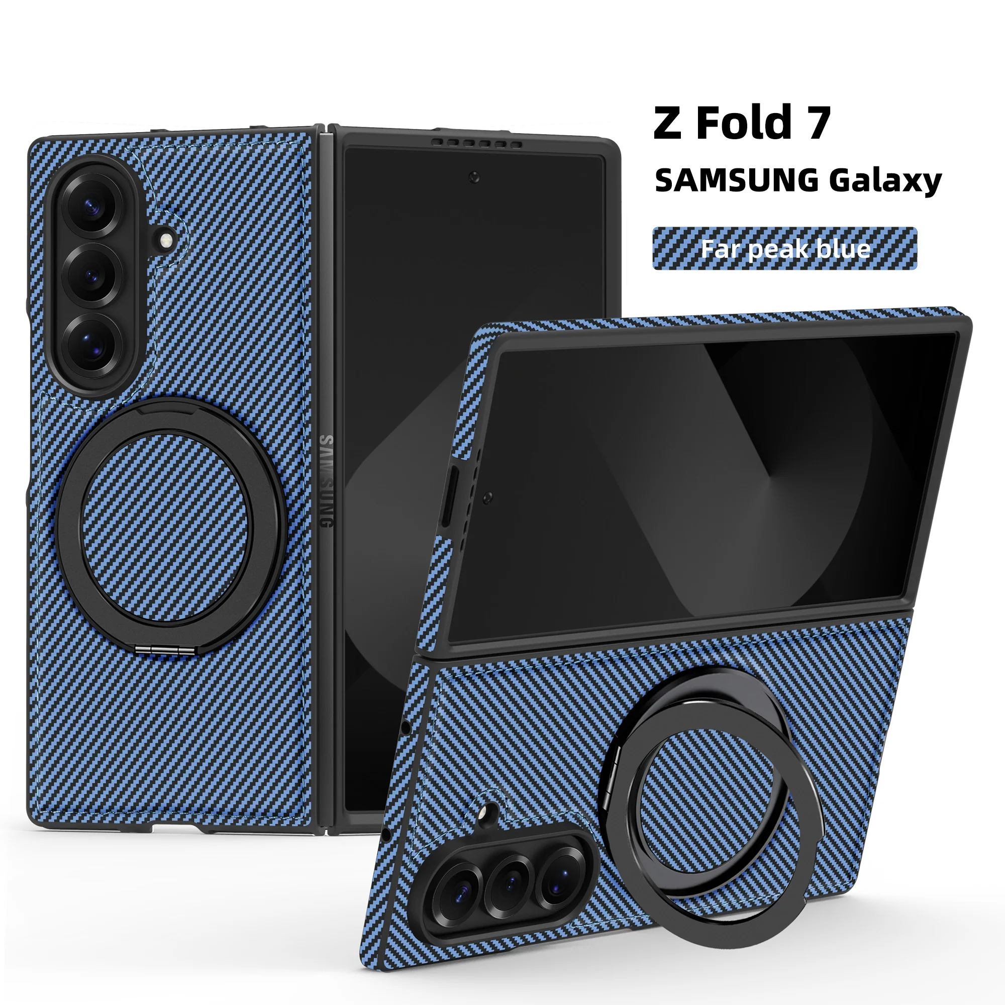 MagSafe 보호 백 커버 케이스 Z Fold7 6 5 4 3 삼성 갤럭시 Z Fold 7 케이스 하드 PU 카본 파이버 마그네틱 링 스탠드