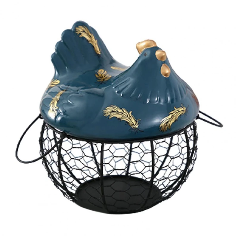 

Iron Egg Storage Baskets Snack Fruit Basket Creative Collection Ceramic Hen Ornaments Decoration Kitchen Accessories