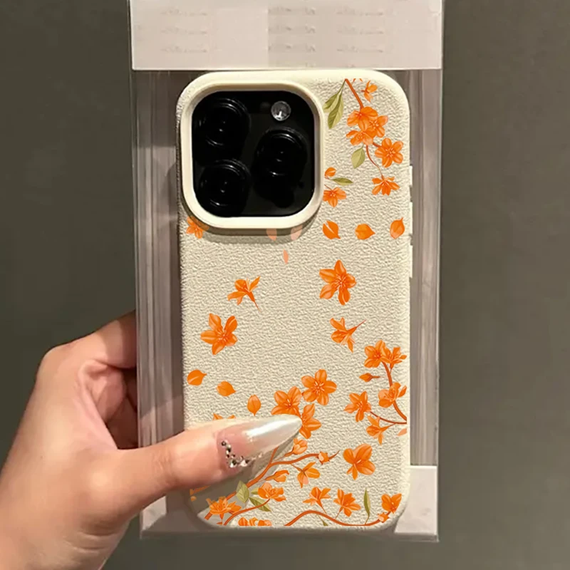 Autumn Leaf Pattern Soft Phone Case with Orange Floral Design