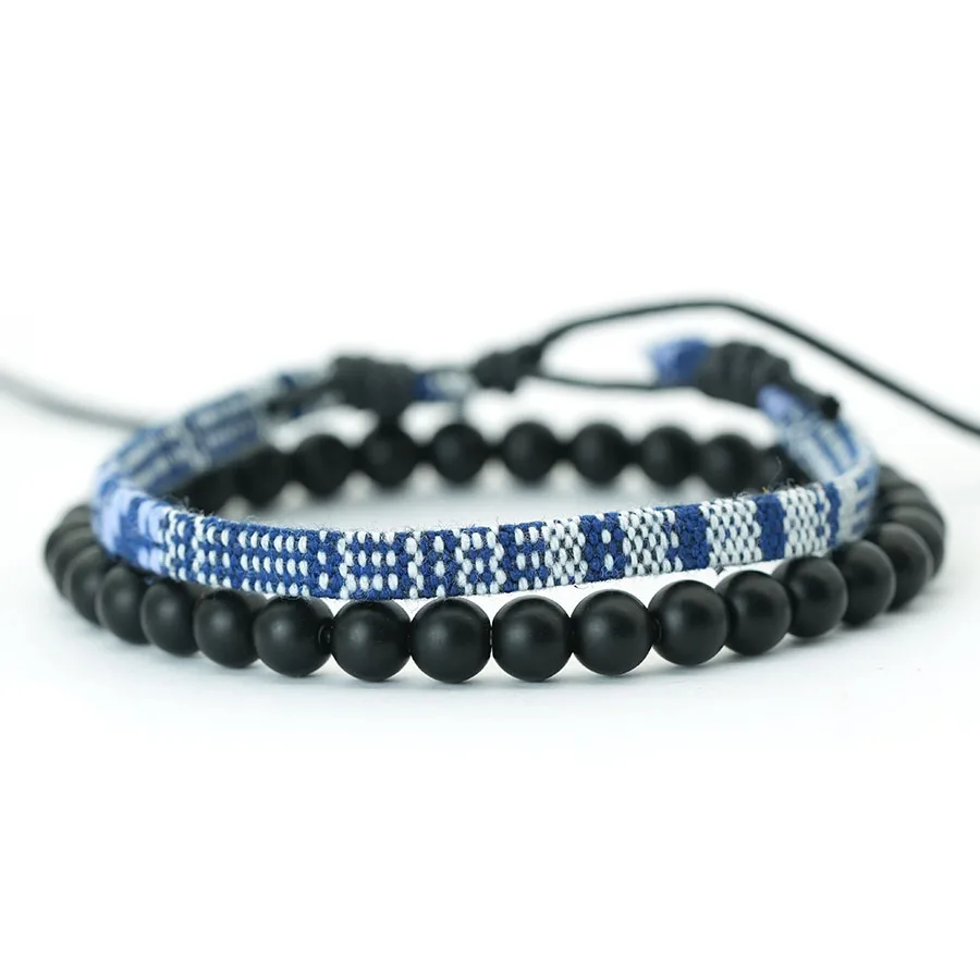 Handmade Woven Fabric Men Bracelet Set 5 Colors