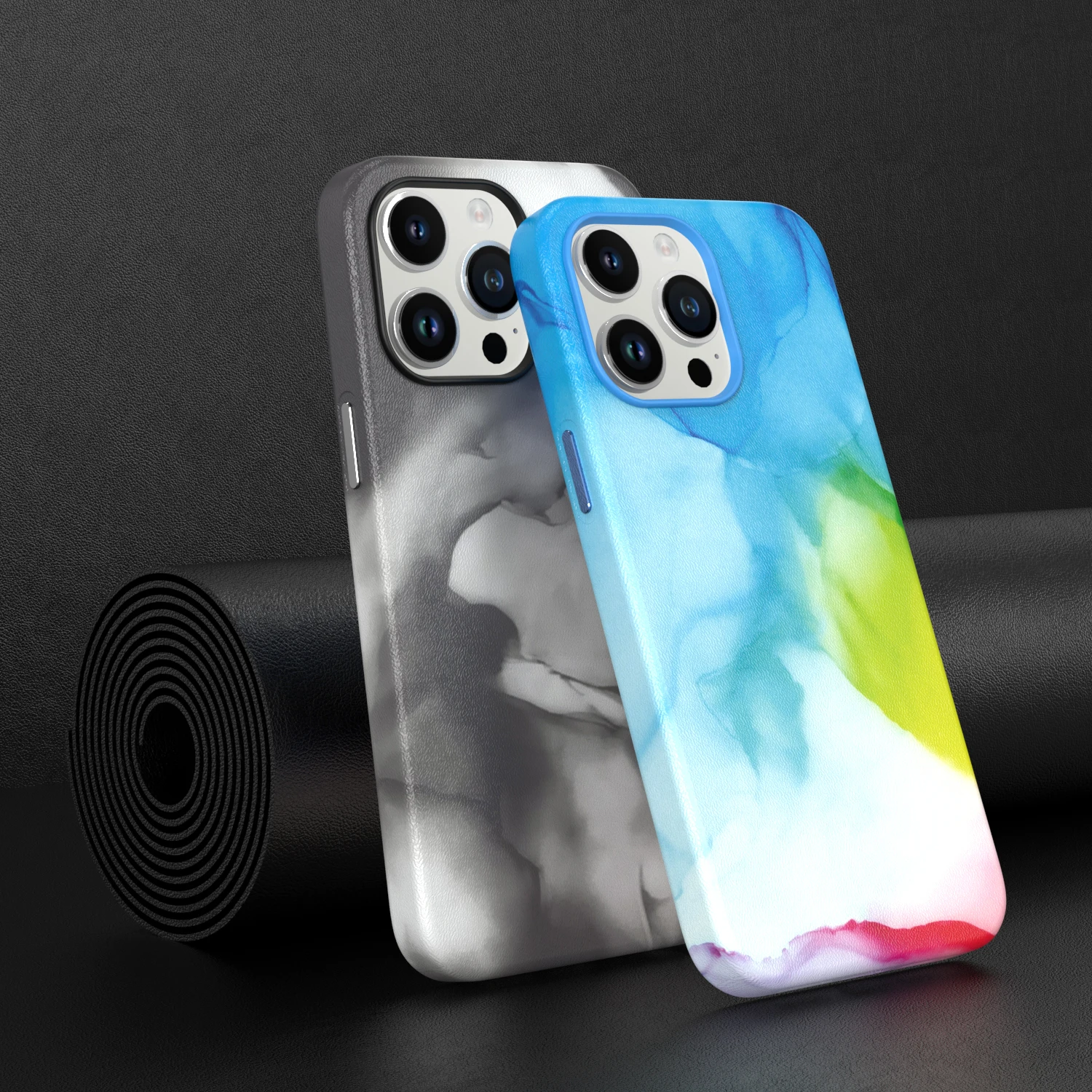 Original Gradient Ink Leather Phone Case For Magsafe For iPhone 14 Pro Max 13 12 Colorful Magnetic Wireless Charging Full Cover