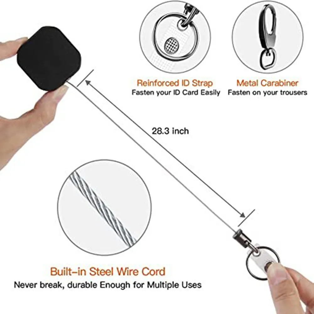 Heavy Duty Metal Retractable Badge Holders Carabiner Keychain Belt Badge Reels Clip Key Ring ID Card Holder 28.3inch Reinforced 3