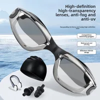 Swimming Eyewear And Cap Set For Adult Men,High-Definition Anti Fog Electroplated Swimming Goggles,Female Nose Clip Earplug Set 1