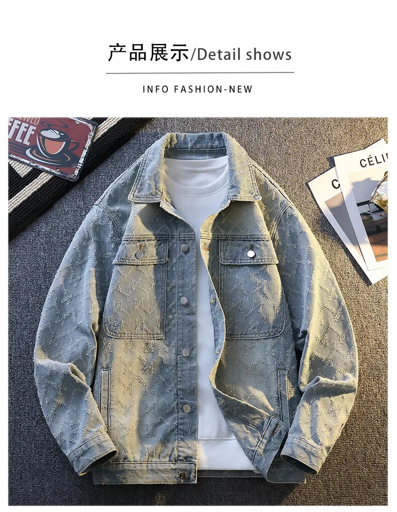 Hohe Qualität 2025, Frühling Herbst männer Baumwolle Denim Jacken Casual Jeans Jugend Streetwear Gestreiften Denim Mäntel Lose Tops Kleidung – Detail 10
