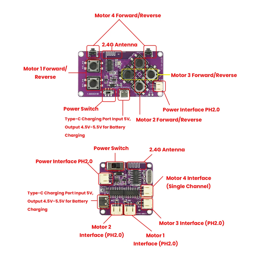 Kit télécommande 8 canaux 2.4G pour robot tank RC DIY - 100m