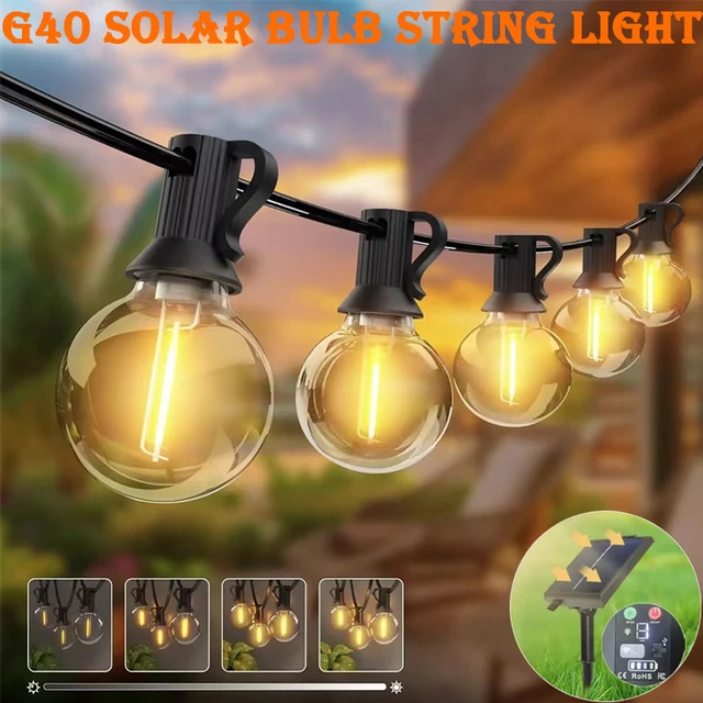 Guirxiété Lumineuse Solaire G40 pour l'Extérieur, Globe, Ampoule, Imperméable, Jardin, Pergola, BCUR, Décor de Pont 1