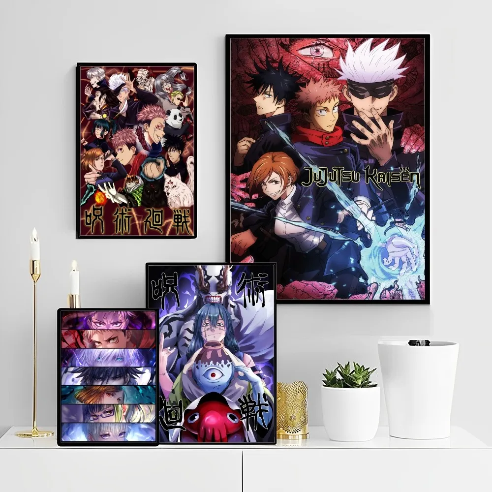 

Hot Anime Jujutsu Kaisen Poster Self-adhesive Art Poster Retro Kraft Paper Sticker DIY Room Bar Cafe Vintage Decorative