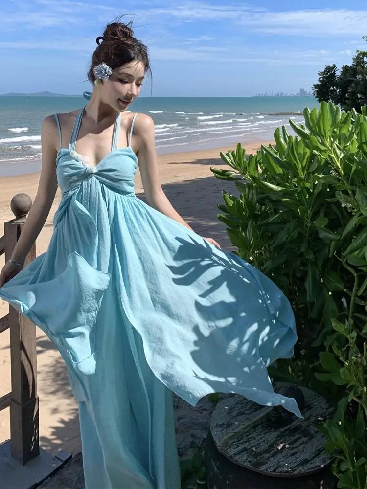 Sexy A-line V Neck Hi-low Evening Dress,Bohemian Summer Beach Vacation Dress Y6943 main image 1