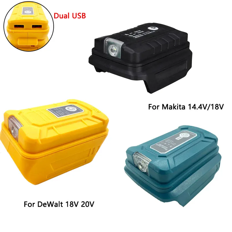 Adaptador USB Convertible De Batería Makita 18V A Herramienta DeWalt 20V - Modelo MT20DL, Color Negro, Li-ion
