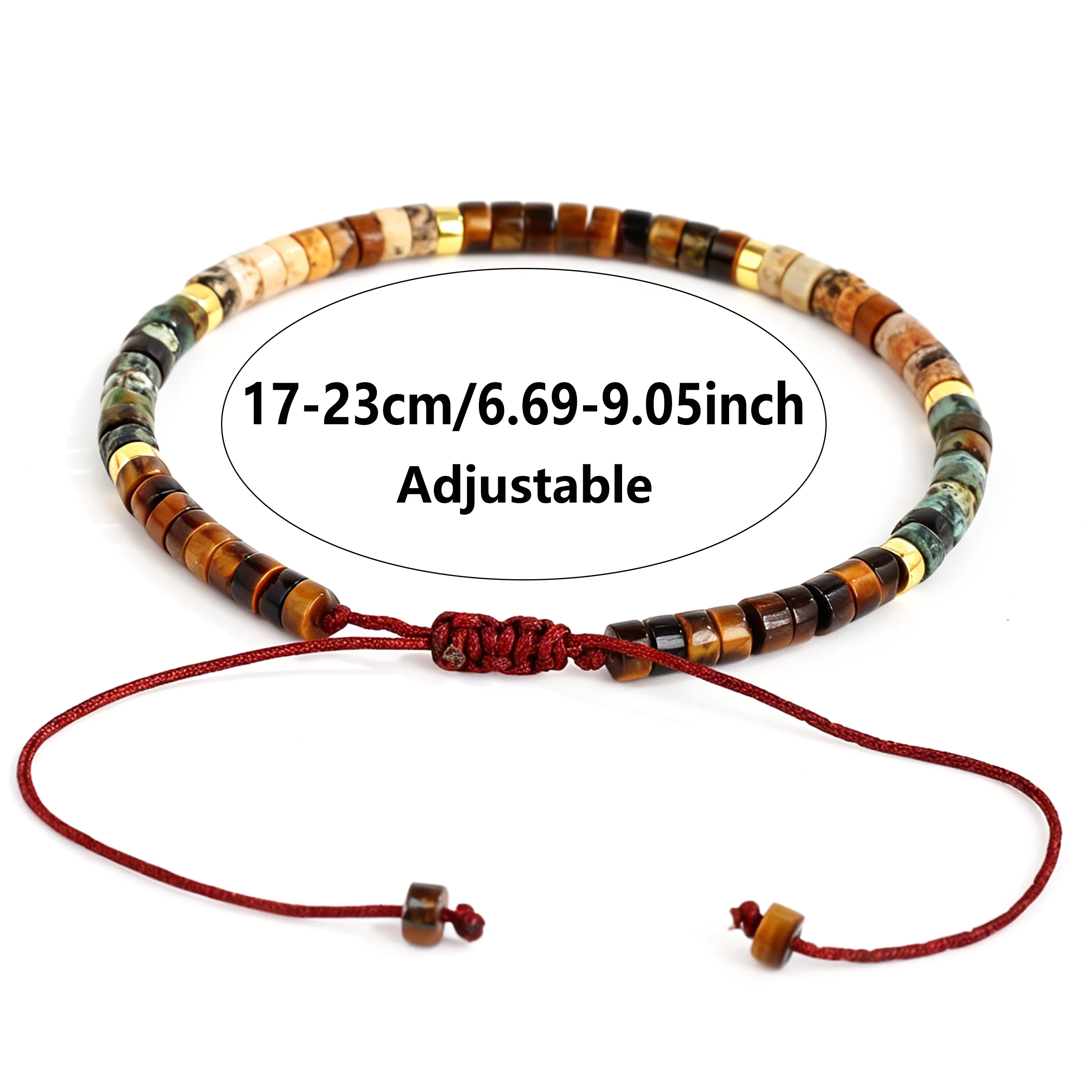 Spring Fashion Waterproof Jewellery Tiger's Eye African Pine Nature Stone Bransoletka for Beach Scene Anklet Adjustable Rope 3.8 2