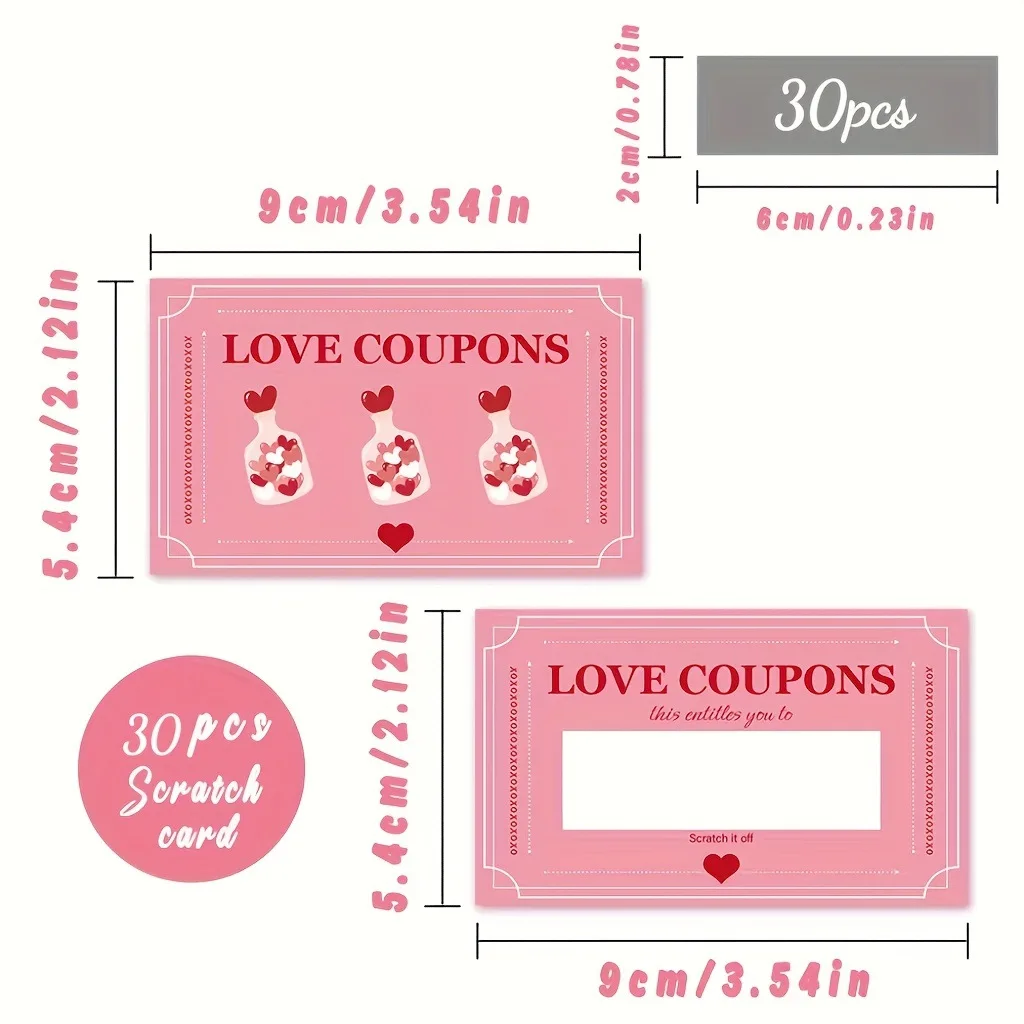 30-100PCS 발렌타인 데이 스크래치 카드 사랑의 말이 담긴 쿠폰 발렌타인 데이 종이 스크래치 카드 발렌타인 데이 선물