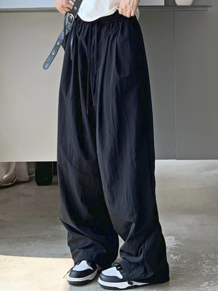 

Повседневные модные широкие брюки, женские винтажные мешковатые брюки в Корейском стиле на бретелях, женские дизайнерские Элегантные брюки с эластичным поясом, новинка 2023