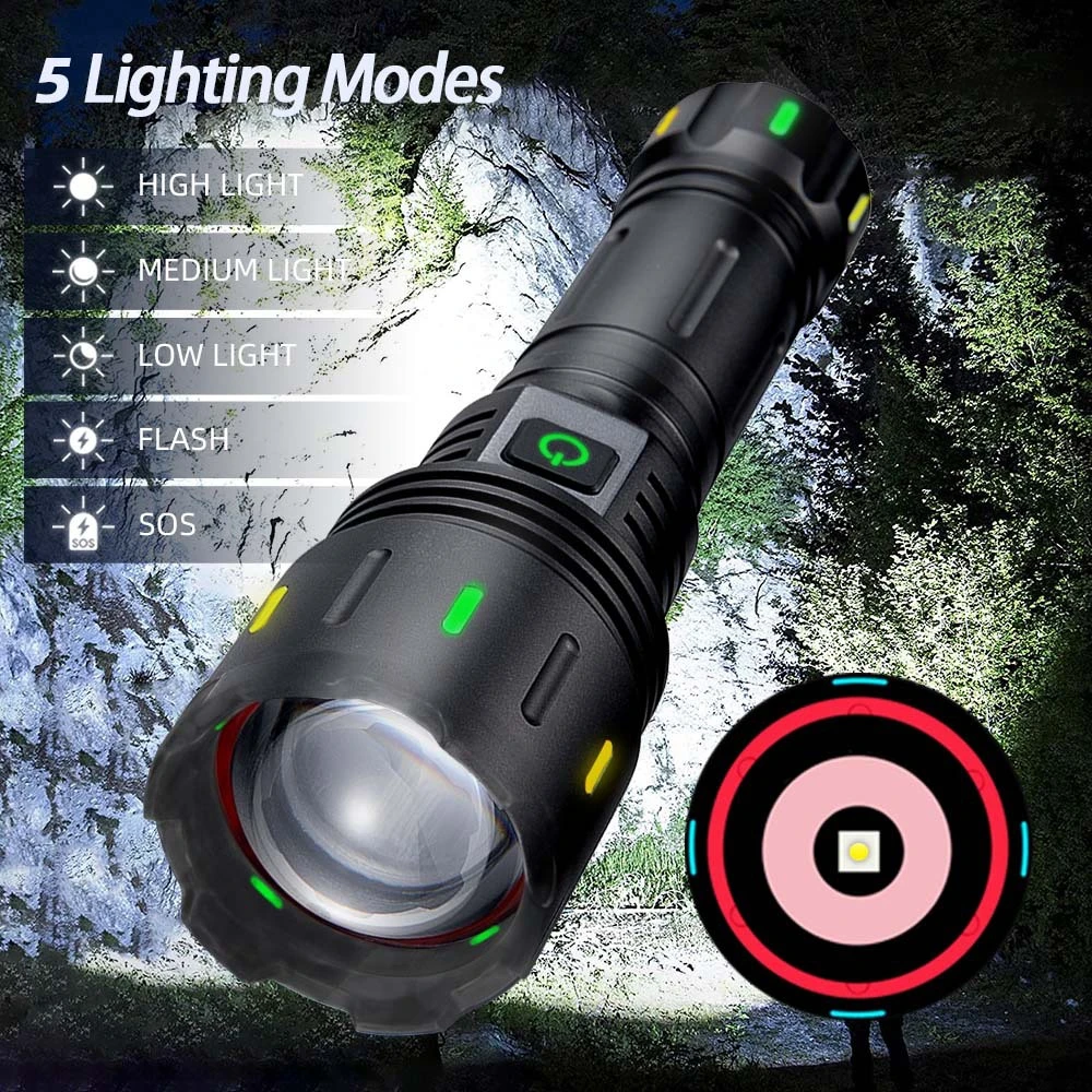 

3 Gears White Laser Light LEP Flashlight 1500 Meters Super Bright USB Rechargeable Torch Tactical Military Search Flashlight